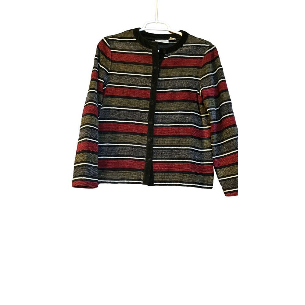 Vintage ALFRED DUNNER Women's Striped VELVET Button Up Size 6p Classy Retro